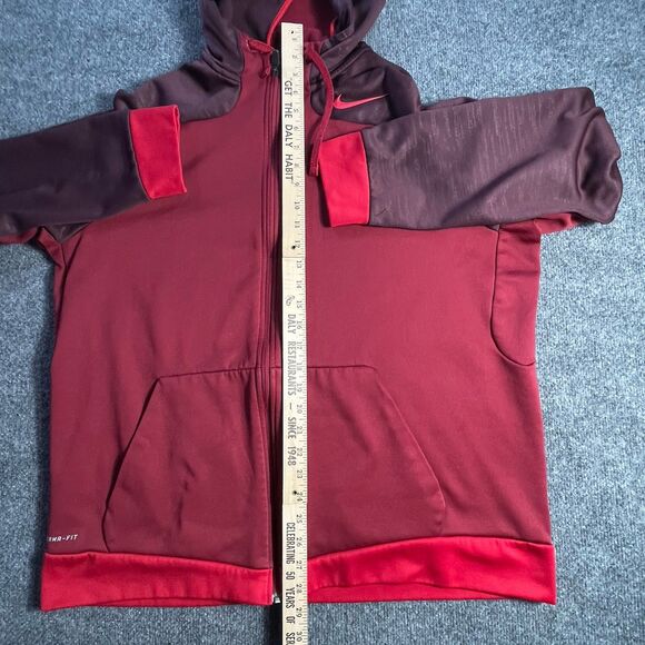 Nike Therma-Fit Hoodie XL Red Maroon Colorblock Sweatshirt Jacket Men’s Training - Picture 8 of 14